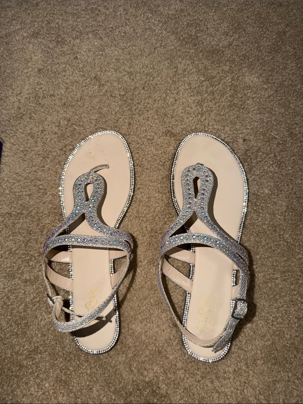 Sparkling Silver Women's Sandals - Elegant Rhinestone Flat